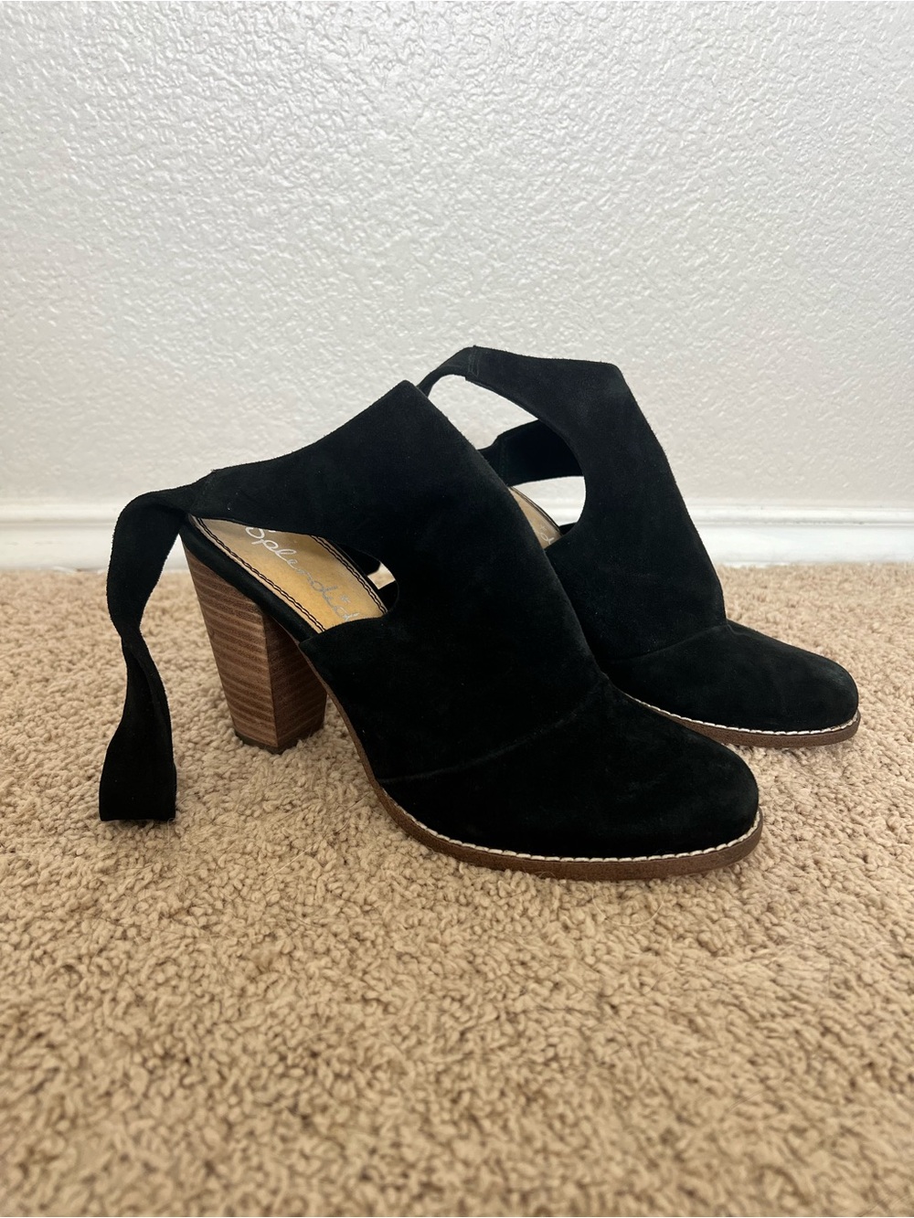 Splendid Danae Size 8.5 Black Suede Ankle Tie Wooden Block Heels